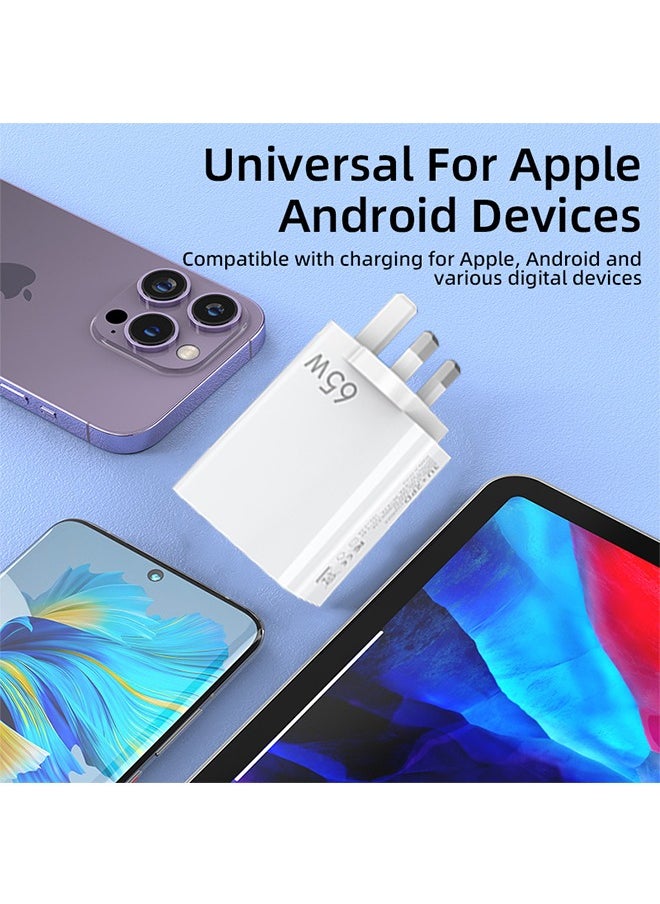 Generic - 65W 5-Port Fast Charger, 6.6A 2 USB C + 3 USB A Ports Plug, Wall Charging Plug, G Adapter Compatible with charging for Apple Android, Support PD20W and QC3.0 charging protocols - Image 1