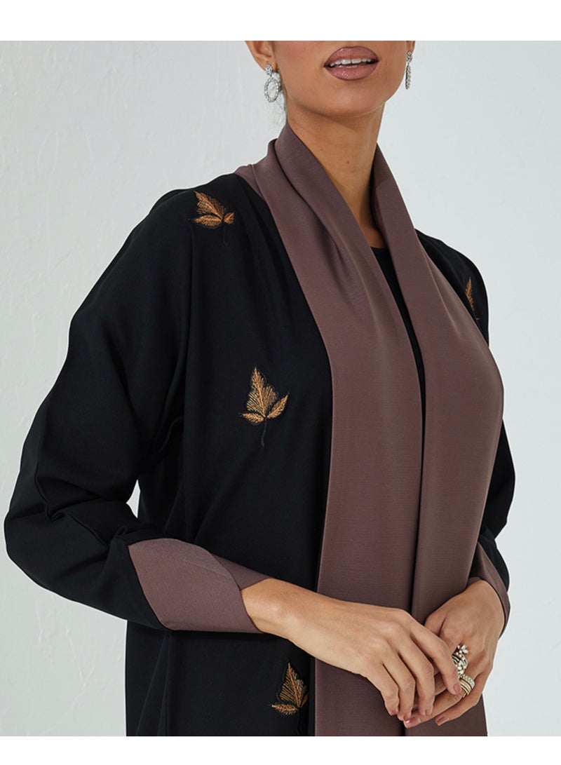 Rosette Abaya Embroidered Open Abaya  - Image 2