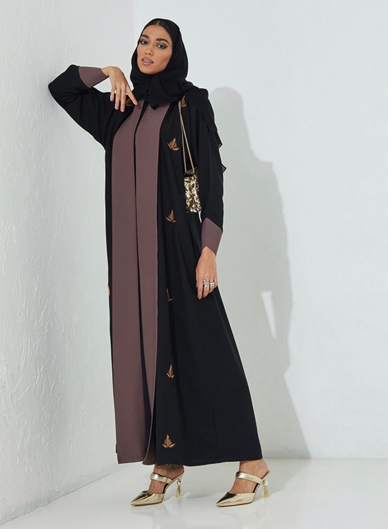 Rosette Abaya Embroidered Open Abaya  - Image 1