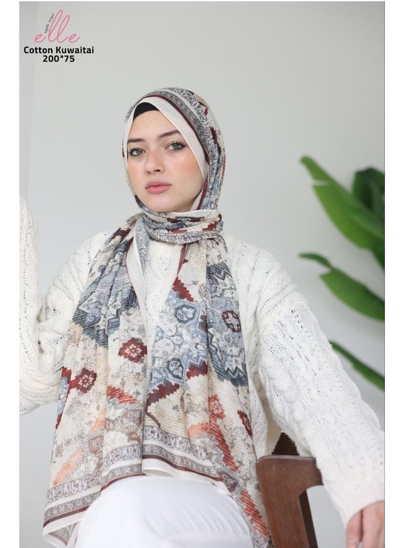 ELLE Luxury Veil Cotton Islamic Hijab for Women for Occasions and Regular Days - Size (200cm x 75cm)