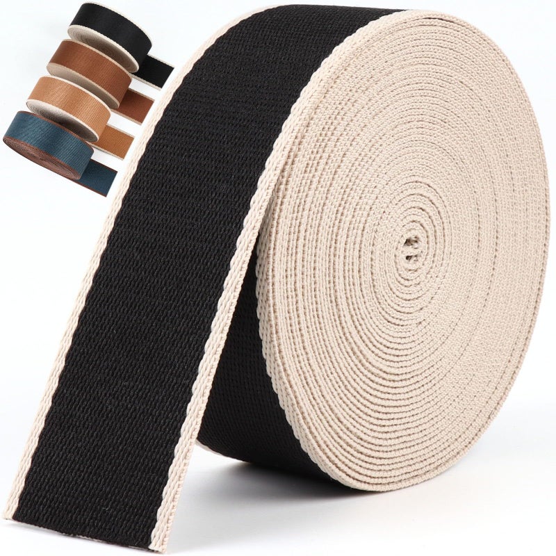 PECMER Black Striped Webbing Heavy Duty Nylon Webbing 15 inch Webbing Belt Nylon Strap Purse Webbing Straps Ribbon38mm6Yards