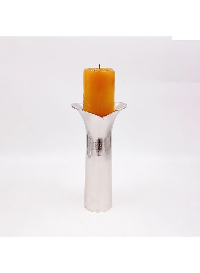 Regal Heritage Candle Pillar Holder Large | Elegant Candle Holder for Home Decor | Luxury Pillar Stand Classic Design Decorative Lighting for Living Room Dining Room 12X9X25 Cm Nickel