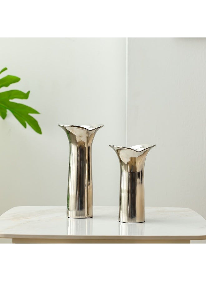 Regal Heritage Candle Pillar Holder Large | Elegant Candle Holder for Home Decor | Luxury Pillar Stand Classic Design Decorative Lighting for Living Room Dining Room 12X9X25 Cm Nickel - Image 2