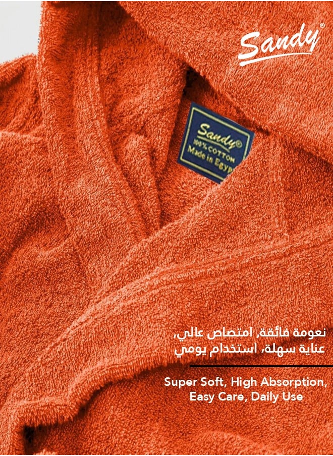 Sandy Sandy Kids Bathrobe with Hood, 100% Cotton Highly Absorbent, Unisex Plush Robe, Made in Egypt, Size S, Orange  - Image 2