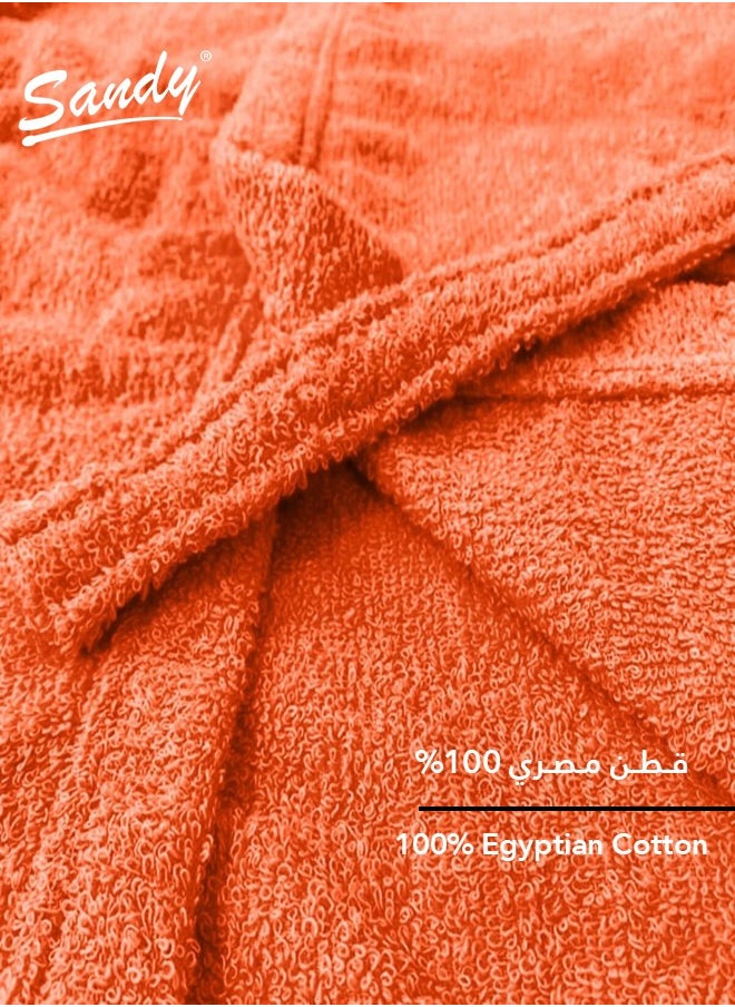 Sandy Sandy Kids Bathrobe with Hood, 100% Cotton Highly Absorbent, Unisex Plush Robe, Made in Egypt, Size S, Orange  - Image 3