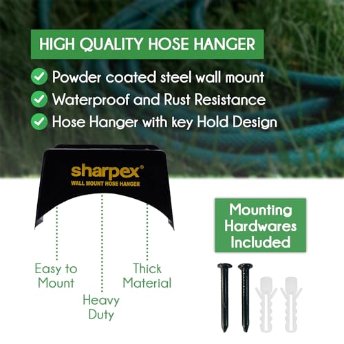 Sharpex Garden Steel Material Hose Hanger | Wall Mounted Watering Hose Holders | Heavy Duty Portable Irrigation Hose Hanger Only (Black) - Image 2