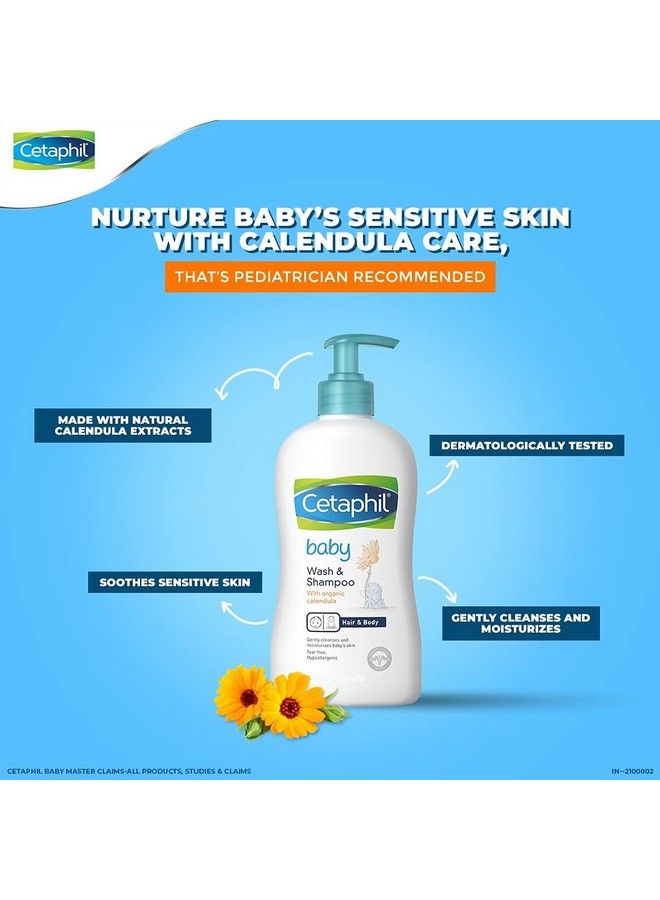Cetaphil Baby Wash & Shampoo With Organic Calendula 400Ml And Baby Mild Bar 75G(2Pcs) (Pack Of 3) Combo - Image 3