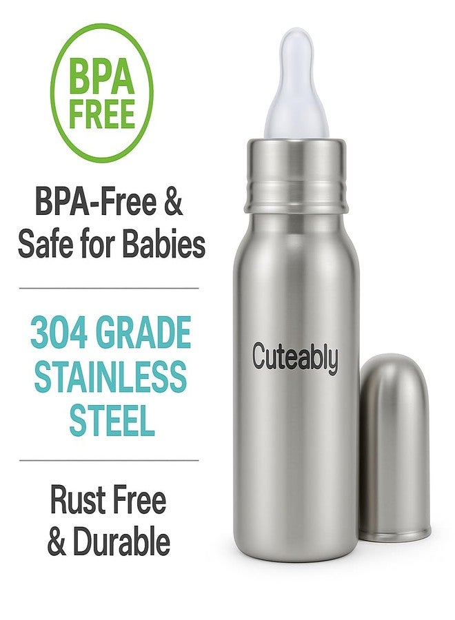 Cuteably Baby 304 Grade Steel Bottle with Advanced Anti Colic Valve, BPA Free, Soft Silicone Teat, Wide Neck for Babies/Infants/Newborns (200 ML) - Image 2