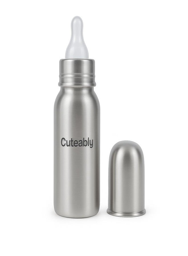 Cuteably Baby 304 Grade Steel Bottle with Advanced Anti Colic Valve, BPA Free, Soft Silicone Teat, Wide Neck for Babies/Infants/Newborns (200 ML) - Image 1