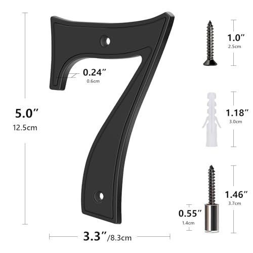 Emotionlite House Numbers 7, Emotionlite House Address Numbers, Black Large Modern House Numbers for Outside, Metal Mailbox Number, 5" Zinc Alloy Style - Image 5
