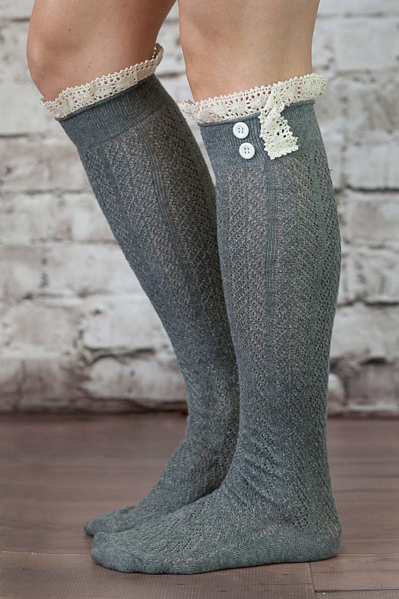 Modern Boho The Original Button Boot Socks with Lace Trim Boutique Socks - Image 4