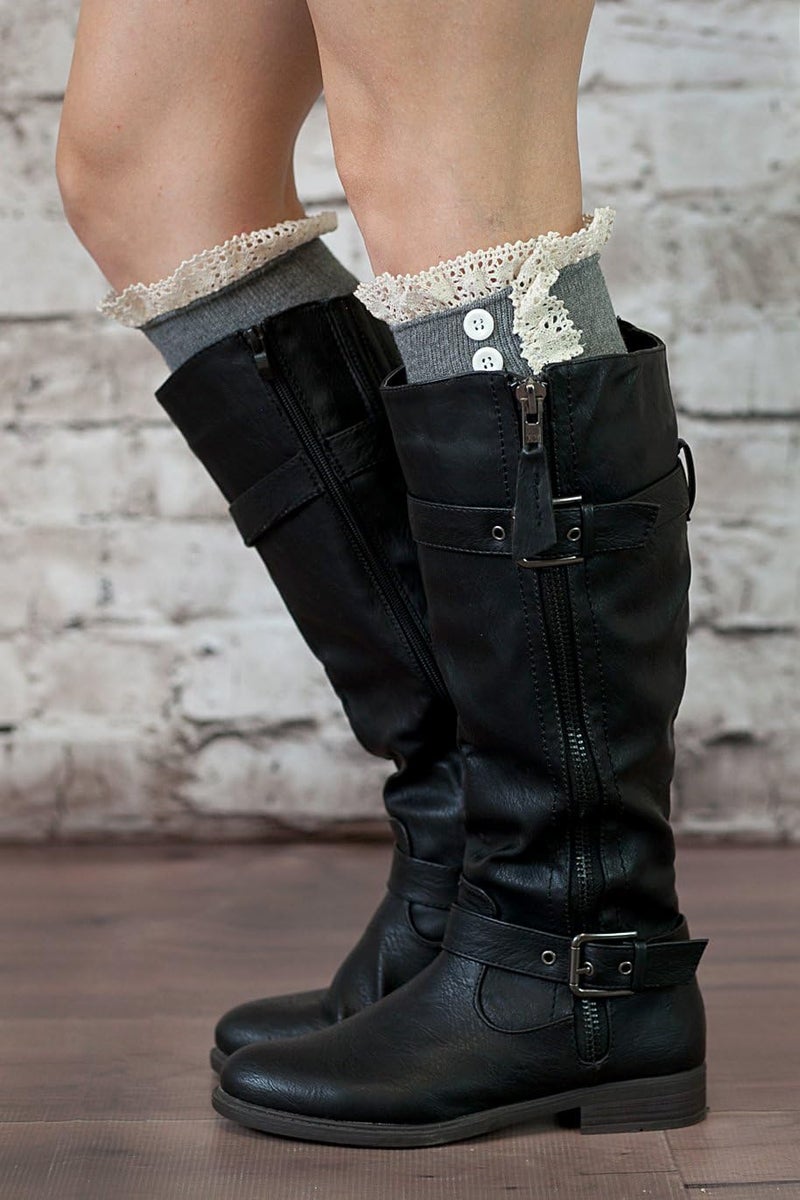 Modern Boho The Original Button Boot Socks with Lace Trim Boutique Socks - Image 2