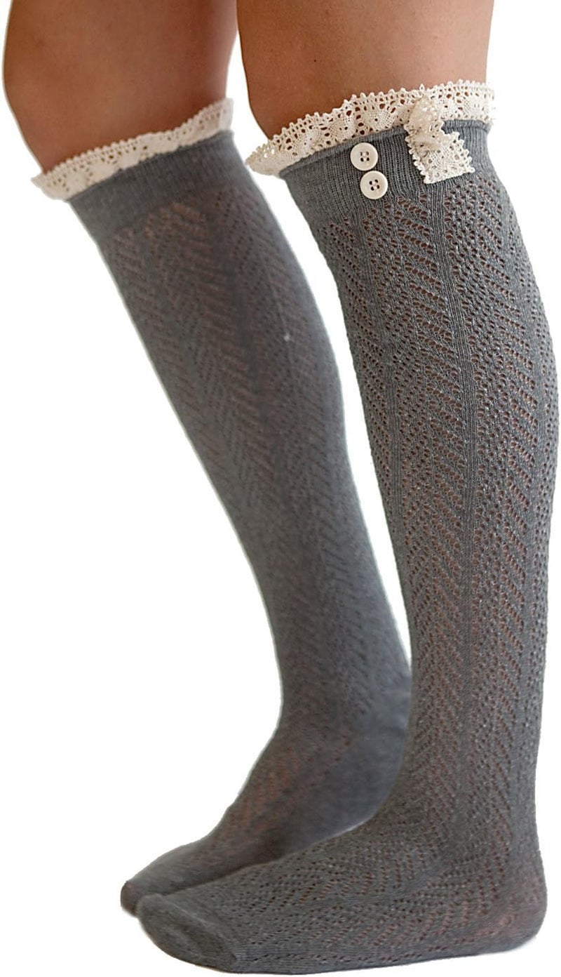 Modern Boho The Original Button Boot Socks with Lace Trim Boutique Socks - Image 1