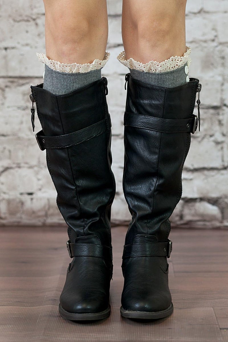 Modern Boho The Original Button Boot Socks with Lace Trim Boutique Socks - Image 3