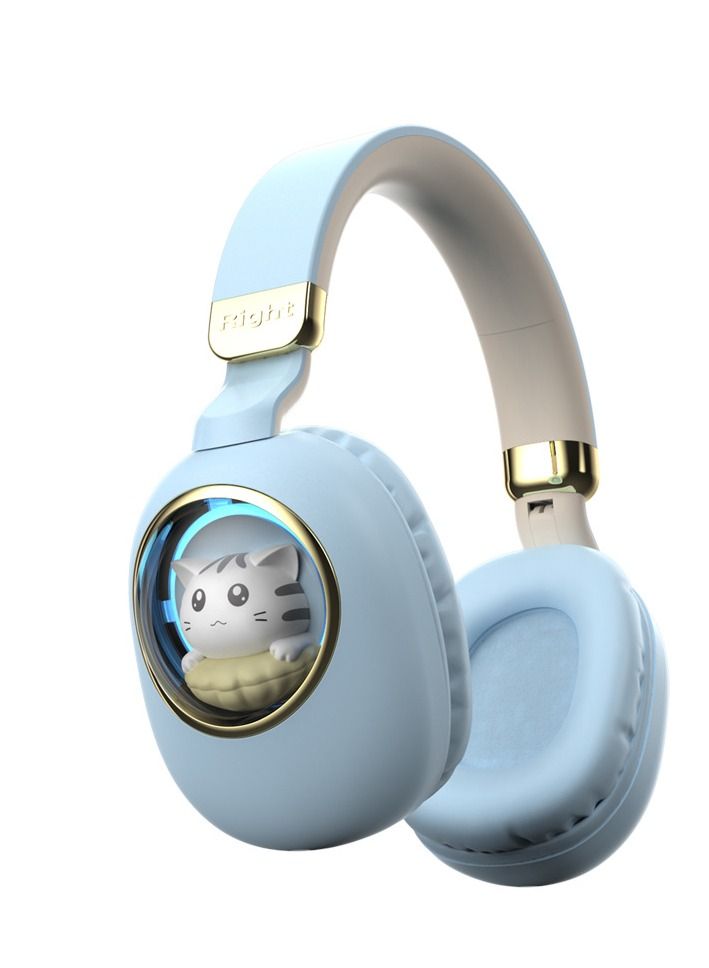 Y&D Kids Wireless Headphones Bluetooth Over Ear Headphones With Lovely Cat Colorful Led Lights Wireless&Wired Foldable Build-In Mic Bluetooth Headphones For Kids Girls Teens Adults(Blue) - Image 1