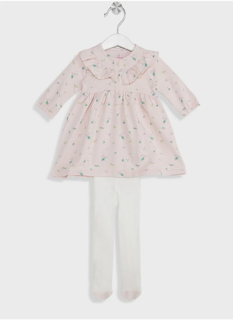 mothercare Infant Floral Print Midi Dress & Tights Set