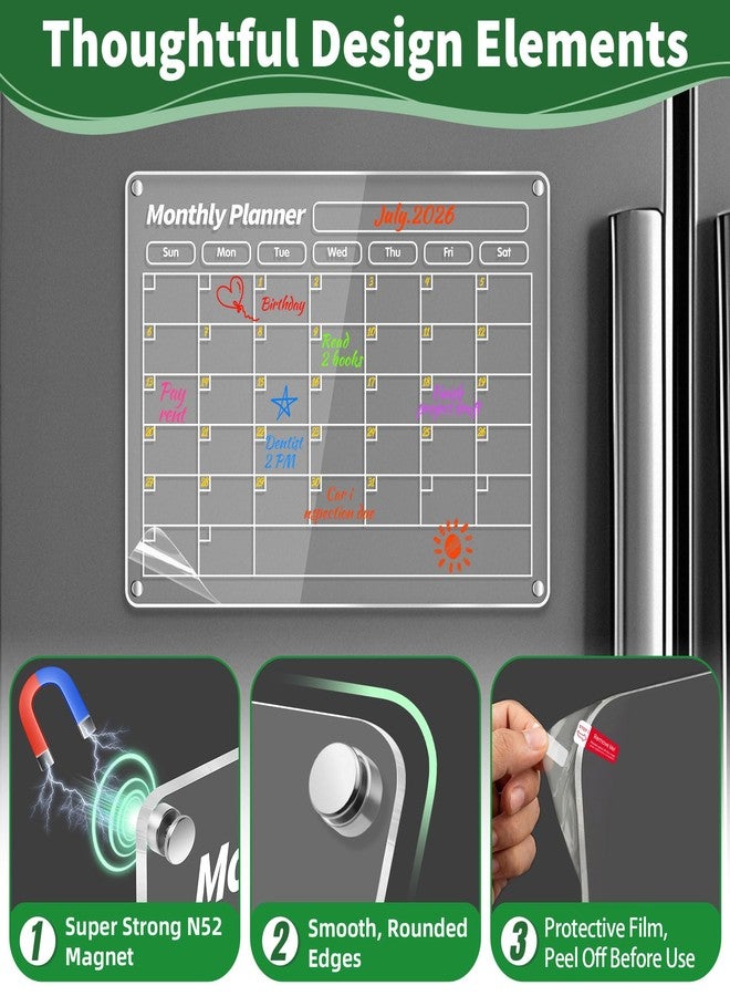 FINDMAG 4 Pack Acrylic Calendar for Fridge, 2026 Magnetic Calendar for Refrigerator, 16"x12" Dry Erase Whiteboard Planning Board Monthly Weekly Wall Fridge Calendar Board Menu Planner with 8 Markers - Image 2