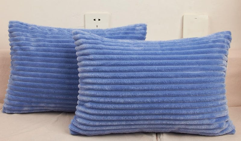 TangDepot طقم TangDepot من 2 غطاء وسادة مزخرف من المخمل الناعم المخطط الكبير - (12""x24"" 2 قطع A02 أزرق سماوي) - Image 1