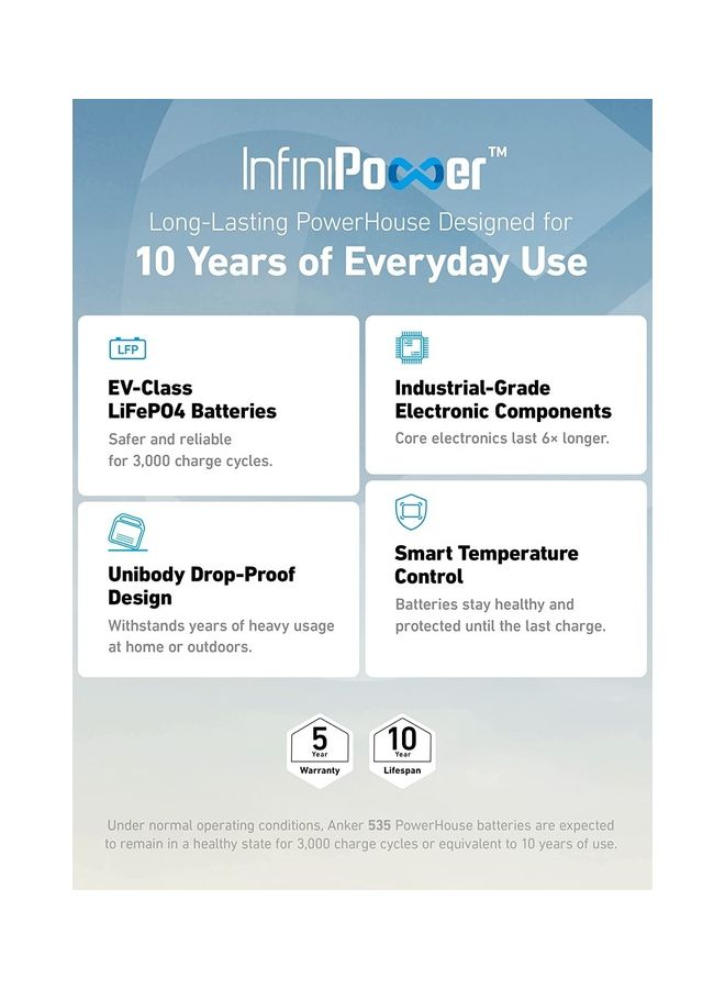 Anker 535 Portable Power Station, 512Wh Solar Generator (Solar Panel Optional) with LiFePO4 Battery Pack, 500W 9-Port Powerhouse, 4 AC Outlets, 60W USB-C PD Output, LED Light for Outdoor Camping, RV - Image 2