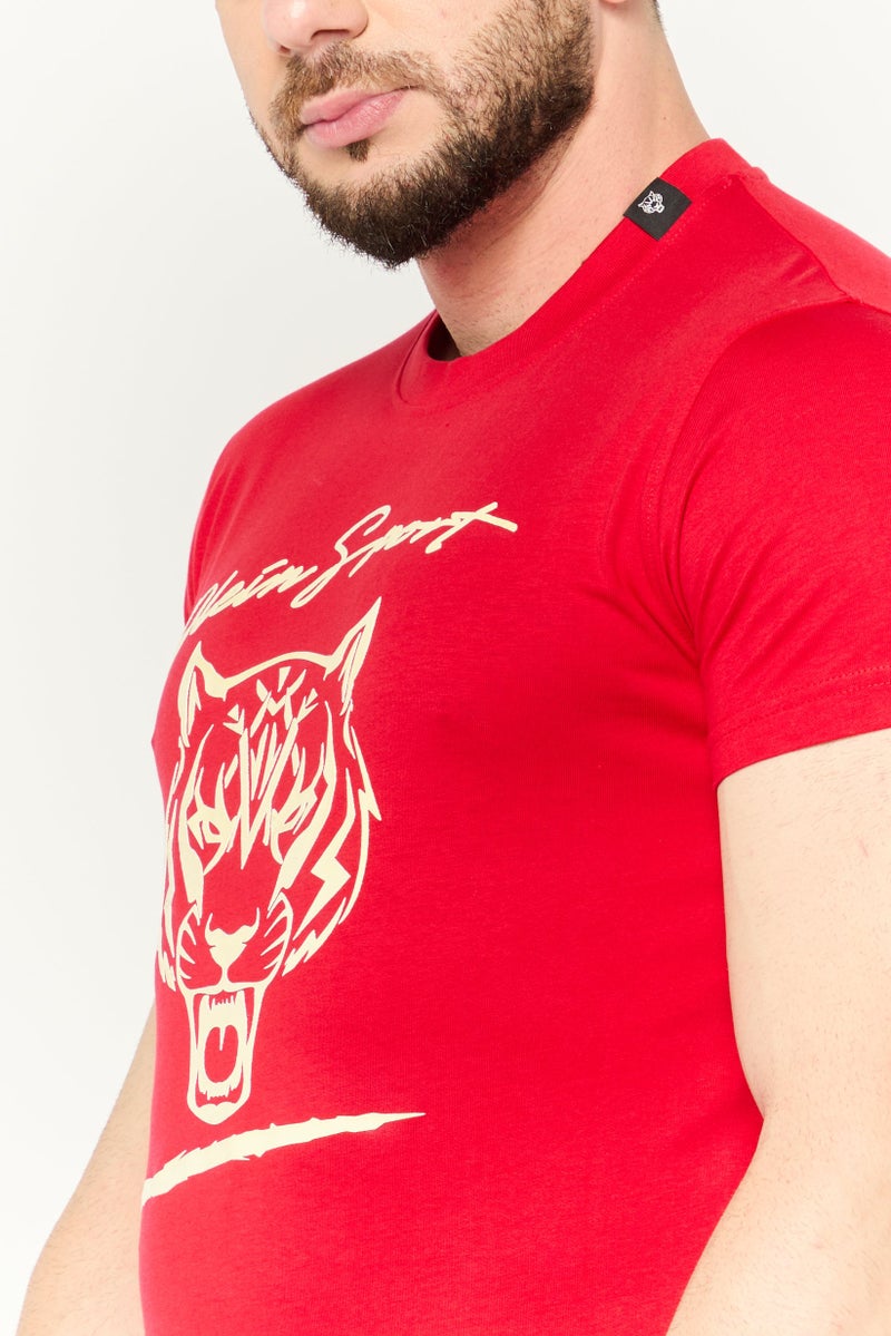 PHILIPP PLEIN تي شيرت رياضي للرجال بأكمام قصيرة مناسب في الهواء الطلق، أحمر - Image 3