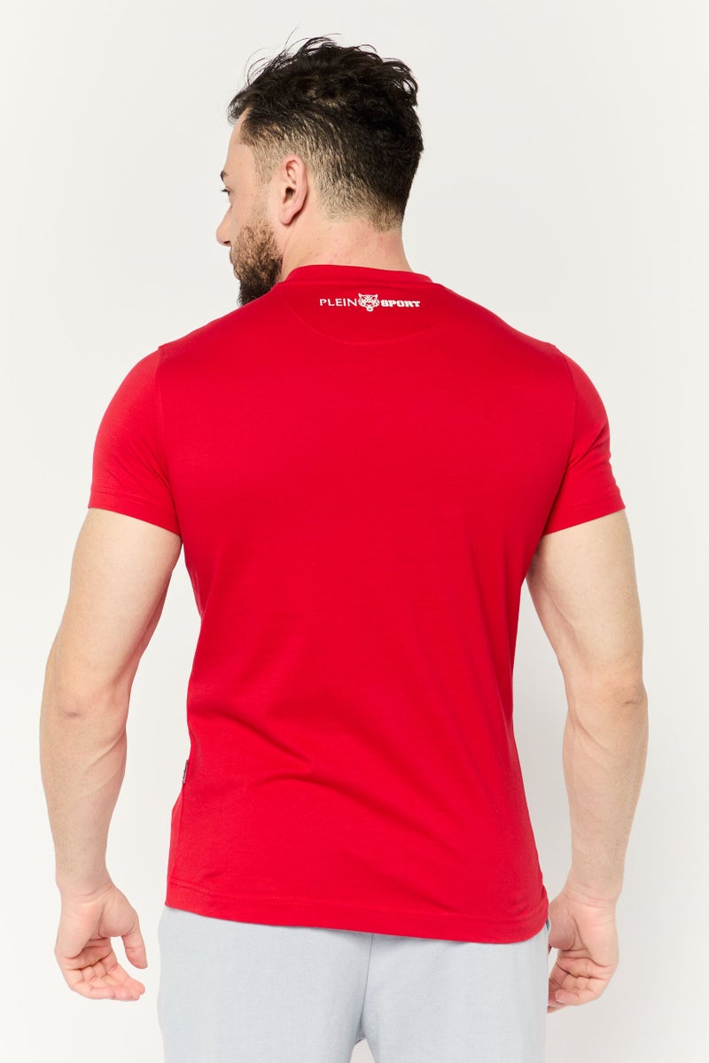 PHILIPP PLEIN تي شيرت رياضي للرجال بأكمام قصيرة مناسب في الهواء الطلق، أحمر - Image 4