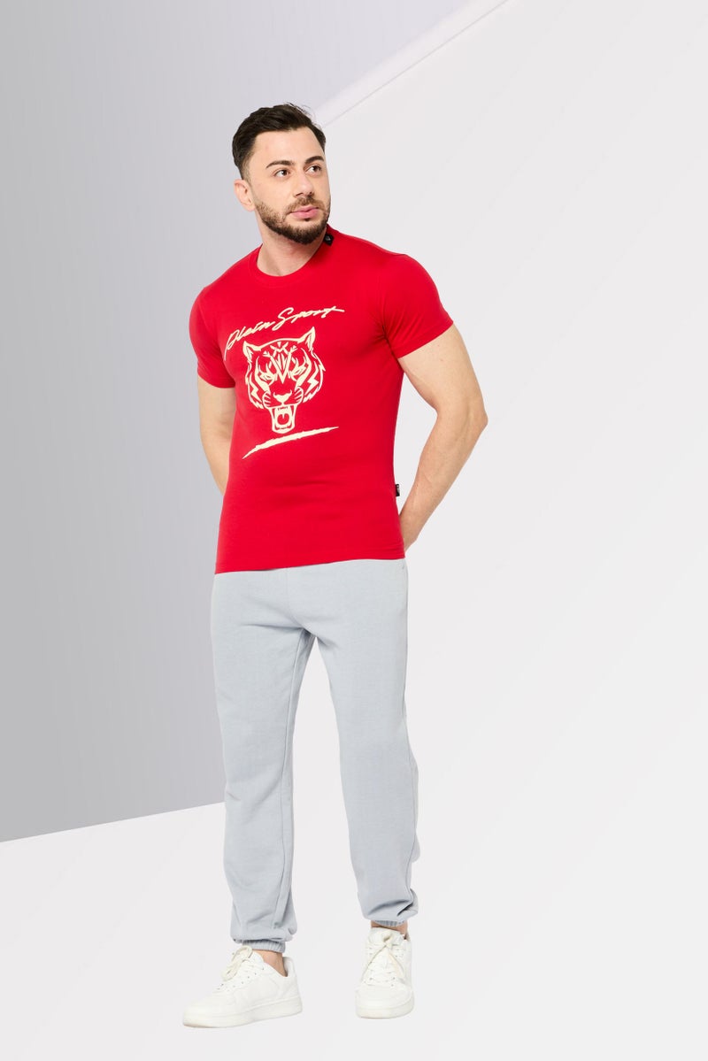 PHILIPP PLEIN تي شيرت رياضي للرجال بأكمام قصيرة مناسب في الهواء الطلق، أحمر - Image 2