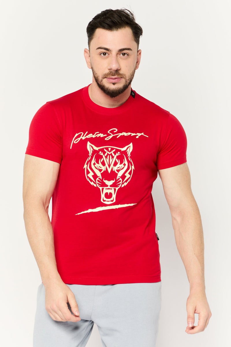 PHILIPP PLEIN تي شيرت رياضي للرجال بأكمام قصيرة مناسب في الهواء الطلق، أحمر - Image 1