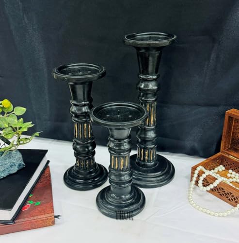 THOR INSTRUMENTS Wood Candle Holders for Pillar Candles (Set of 3) Large Rustic Pillar Candlestick Stands - 8 x 10x 12 - Image 1
