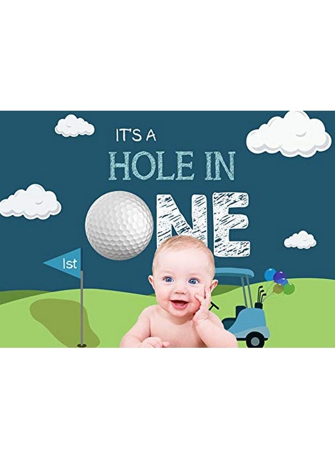 Ticuenicoa Hole In One 1St Birthday Photography Backdrop For Parties Blue Sky White Clouds Grass Background For Bday Party Golf Sports Themed Backdrops Cake Table Banners Kids Photo Booth Props 5X3Ft  - Image 4