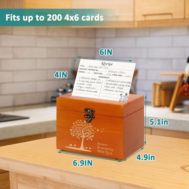 CypherX Wooden Recipe Box - Recipe Cards and Box Set with 50 Blank Cards and 8 Wood Dividers, Holiday Kitchen Decor, Housewarming, Bridal Shower Gift, Light Orange - Image 3