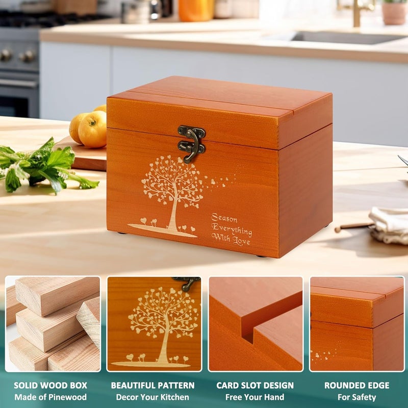 CypherX Wooden Recipe Box - Recipe Cards and Box Set with 50 Blank Cards and 8 Wood Dividers, Holiday Kitchen Decor, Housewarming, Bridal Shower Gift, Light Orange - Image 2