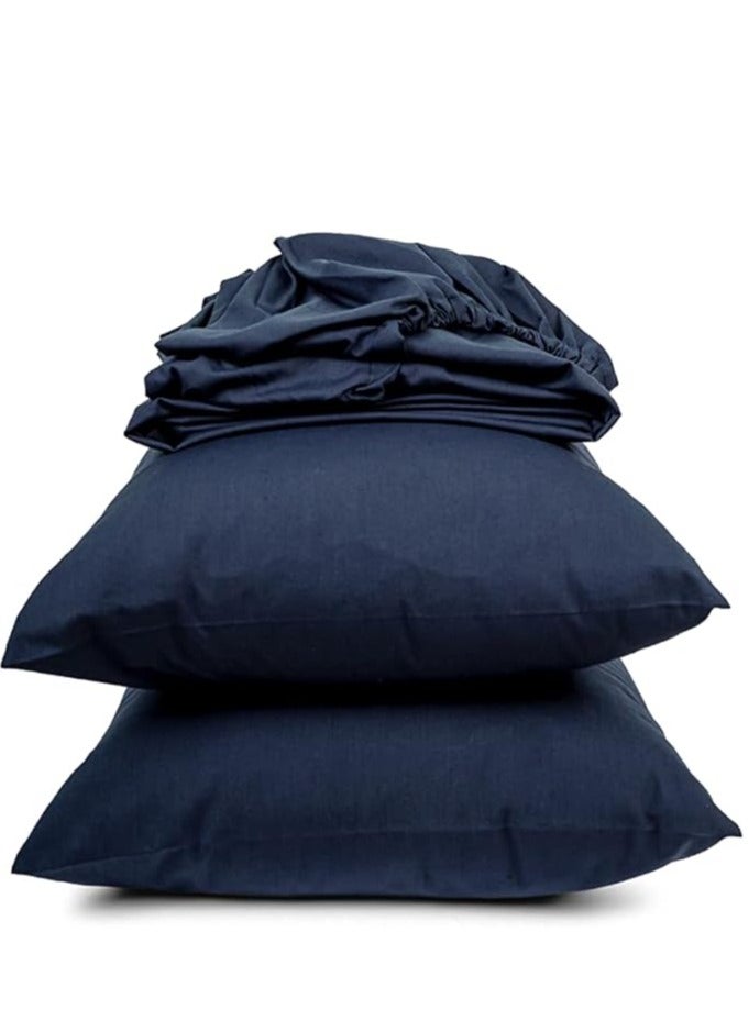 طقم ملاية كتان مقاس 120*200 سم لون ازرق غامق  - Image 1