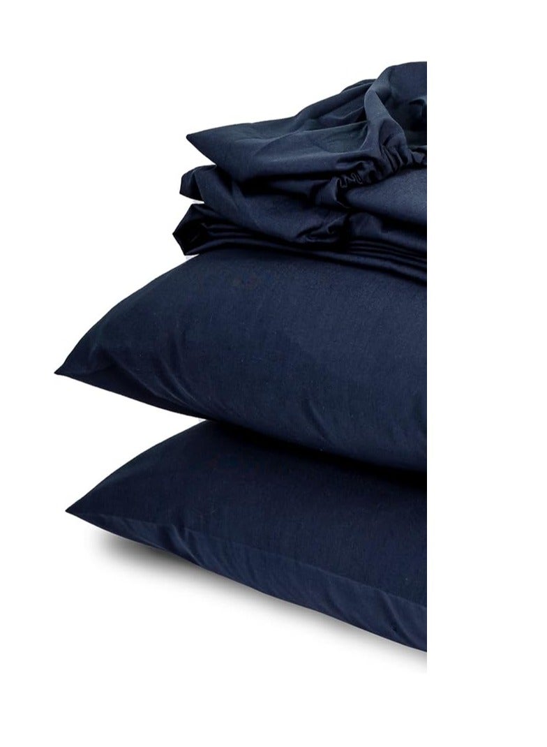 طقم ملاية كتان مقاس 120*200 سم لون ازرق غامق  - Image 3