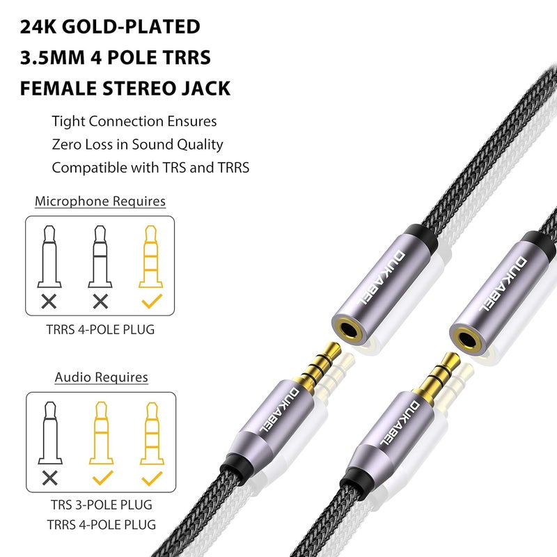 DUKABEL 3.5mm Female to Female Adapter Cable 4-Pole TRRS Coupler AUX Extension Cable [OFC Lossless Audio & Crystal-Nylon Braided] Aux Connector Stereo Jack - TopSeries (6 inch / 15cm) - Image 3