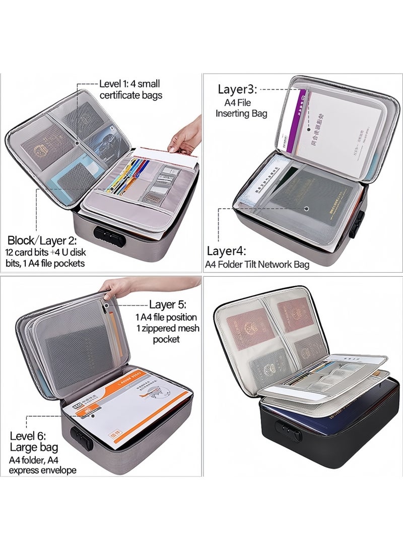 زيلو حقيبة مستندات مع قفل، حقيبة تنظيم ملفات مقاومة للماء، حقيبة حماية من 3 طبقات لتخزين الكمبيوتر المحمول والشهادات والمستندات وجواز السفر - Image 3
