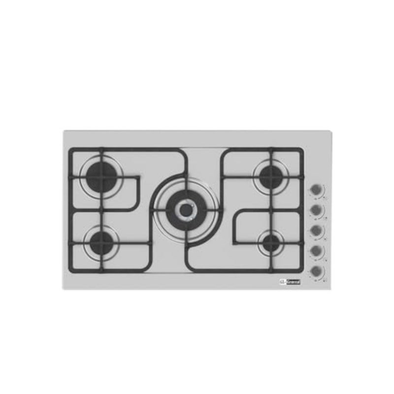 Built-in gas cooker with 5 burners, 90x60cm stainless steel black finish for modern kitchens, featuring side controls and 2-year warranty - Image 1