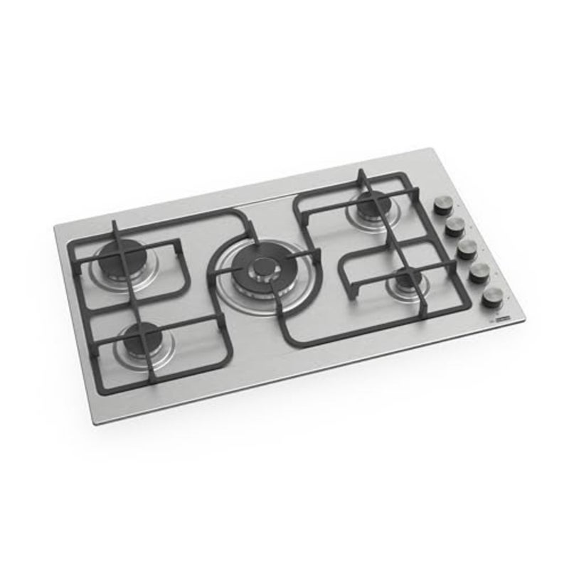 Built-in gas cooker with 5 burners, 90x60cm stainless steel black finish for modern kitchens, featuring side controls and 2-year warranty - Image 2