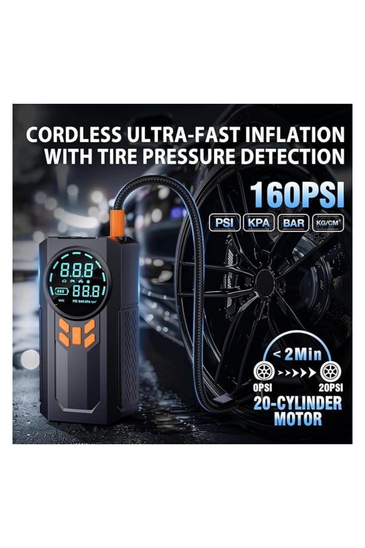 فيبكا Jump Starter with Air Compressor, 5000A 160PSI Battery Jumper Starter Portable (9.0 Gas/8.0L Diesel), 12V Jump Box Car Battery Jump Starter with Smart Jumper Cables, LED Light, LCD Display-JN088D - Image 2