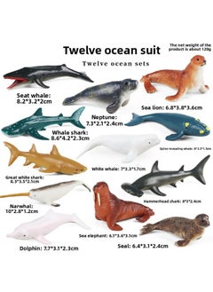 Simulation Marine Life Model Deep Sea Fish Group Toy Suit Megalodon Black-tip Shark Squid Whale Shark Swordfish-Colour:[new] Js Mini Ocean 12 Style Set