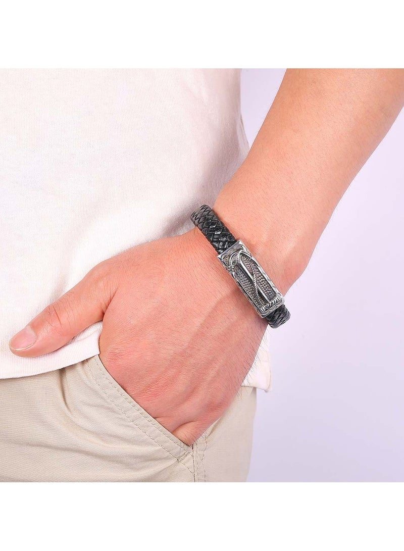 أساور جلدية مضفرة، سوار حبل شمعي مضفر مقاوم للماء، سوار جلد للرجال مضفر من جلد PU مع مشبك مغناطيسي من الفولاذ المقاوم للصدأ، أساور مضفرة، سوار جلد كاف للرجال والأولاد - Image 1