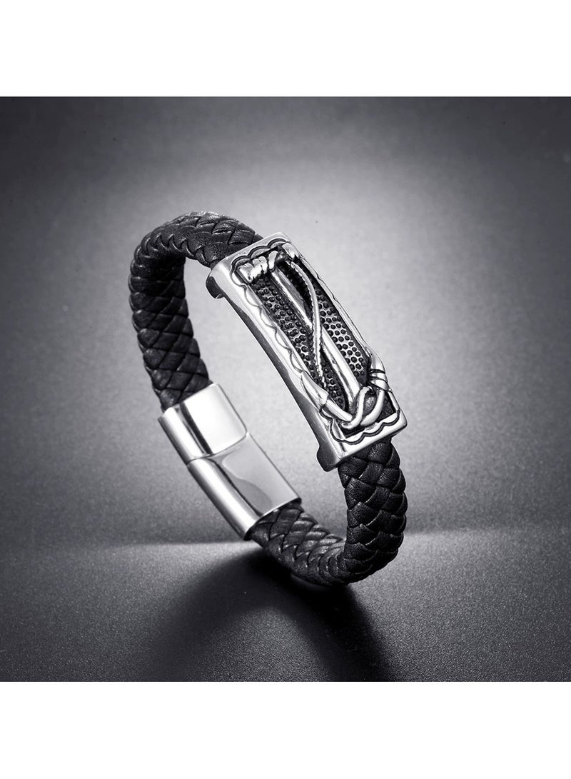 أساور جلدية مضفرة، سوار حبل شمعي مضفر مقاوم للماء، سوار جلد للرجال مضفر من جلد PU مع مشبك مغناطيسي من الفولاذ المقاوم للصدأ، أساور مضفرة، سوار جلد كاف للرجال والأولاد - Image 3