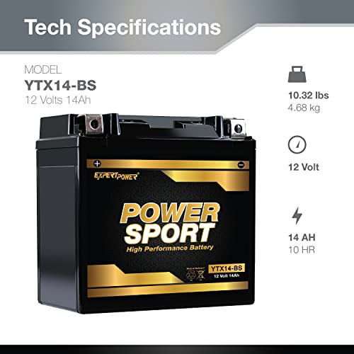 ExpertPower بطارية ExpertPower ETX14-BS 12v14Ah YTX14-BS البديلة (12V 14Ah مغلقة) خالية من الصيانة - Image 2
