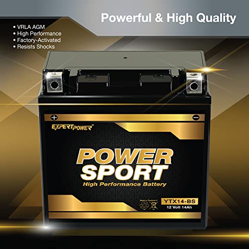 ExpertPower بطارية ExpertPower ETX14-BS 12v14Ah YTX14-BS البديلة (12V 14Ah مغلقة) خالية من الصيانة - Image 4