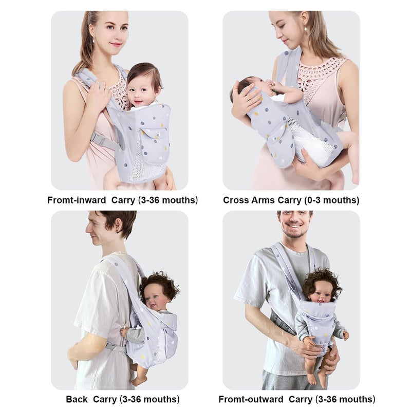 KASTWAVE 4-in-1 Baby Carrier Newborn to Toddler, Soft Baby Wrap Carrier for Newborn,Shoulder Strap Grid Breathable Infant Sling,Carrier Toddler Carrier Baby Wraps Carrier forGirl and Boy 8-45 lbs（Grey） - Image 5