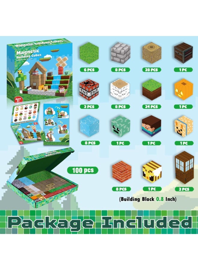 Magnetic Blocks-100PCS Magnetic Building Blocks, Magnetic Tiles Kids Build Cubes Upgraded STEM Game Toys, Christmas Birthday Gifts for Boys & Girls Ages 3+ - Image 2