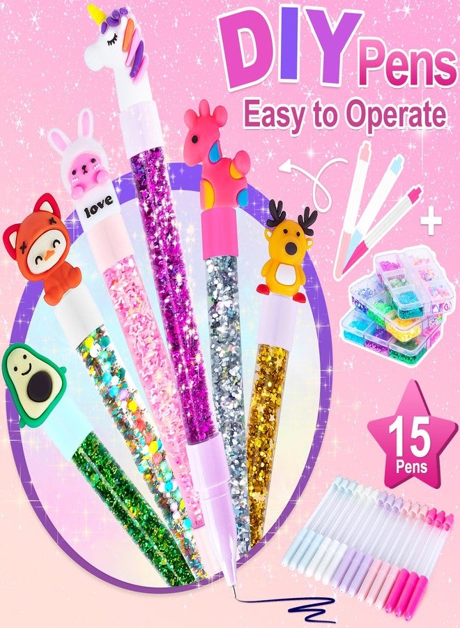 Subao 55+ DIY Glitter Gel Pens Making Kit,Pen Creator Studio,Make Your Own 15 Sparkly Cute Pens,Creative Arts and Crafts for Kids Ages 5 6 7 8,Birthday Christmas Gifts for Girls 9 10 11 12 Years Old - Image 2