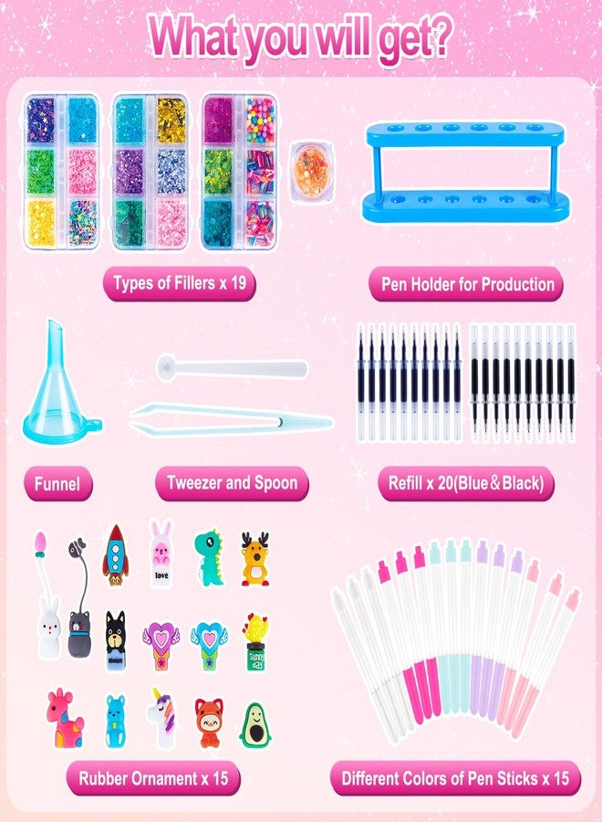 Subao 55+ DIY Glitter Gel Pens Making Kit,Pen Creator Studio,Make Your Own 15 Sparkly Cute Pens,Creative Arts and Crafts for Kids Ages 5 6 7 8,Birthday Christmas Gifts for Girls 9 10 11 12 Years Old - Image 4