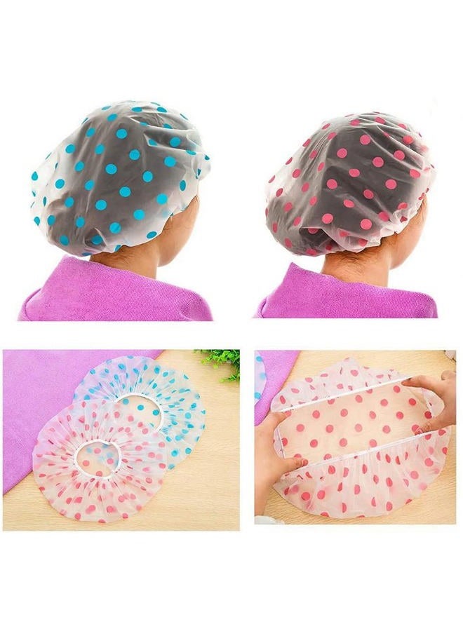 Pengxiaomei Large Shower Caps, 3 Pcs Waterproof Bath Caps Plastic Reusable Shower Caps Elastic Band Bath Hair Hat for Women Ladies - Image 2