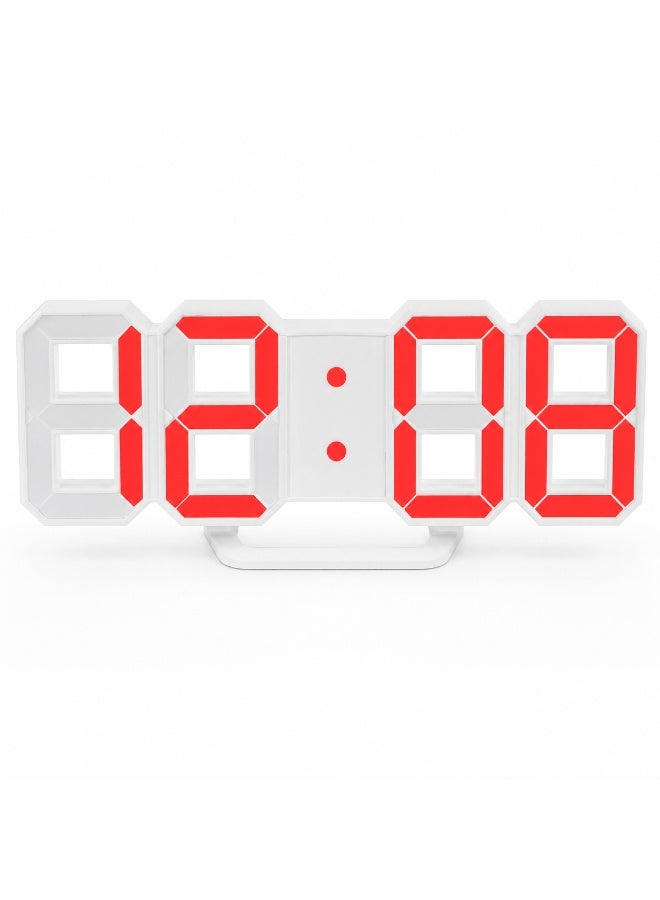 Large LED digital alarm clock (wall and desk) displaying time, date, and temperature; features 3 independent alarms, night mode, power-saving mode, and settings memory; powered by DC 5V input. - Image 1