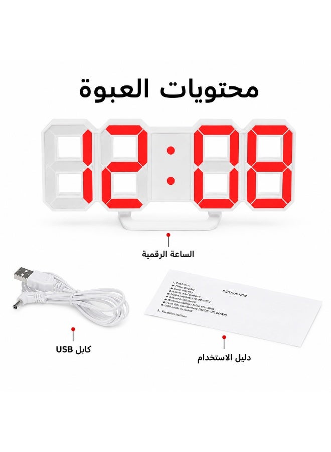 Large LED digital alarm clock (wall and desk) displaying time, date, and temperature; features 3 independent alarms, night mode, power-saving mode, and settings memory; powered by DC 5V input. - Image 5